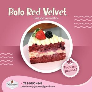 exemplo de post para a rede social Instagram, vejam a simplicidade, o foco no bolo que parece muito apetitoso e logo abaixo o contato da confeiteira.
